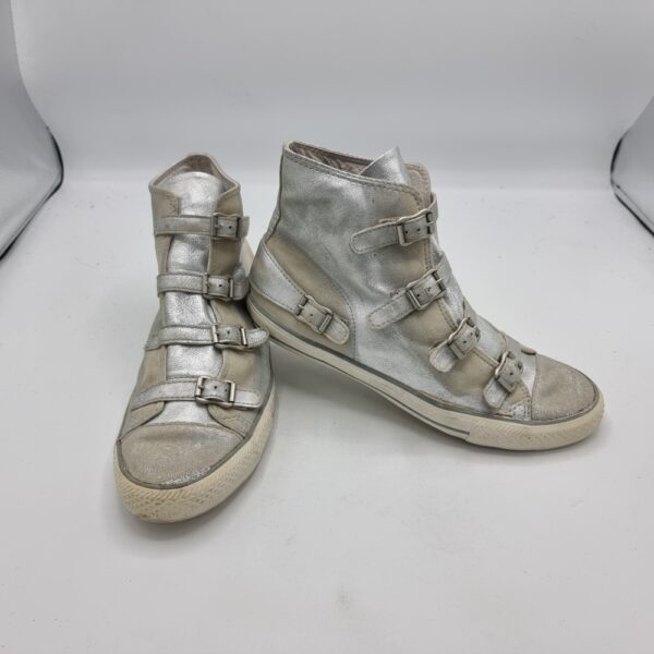 Tenisi dama 41 , piele intoarsa , argintiu - imagine 1