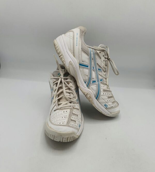 Adidasi dama Asics 40 imitatie de piele , material textil , alb albastru - imagine 1