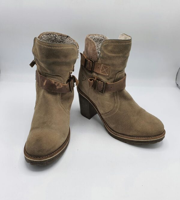 Botine dama Tamaris  40 piele , piele intoarsa , maro - imagine 1
