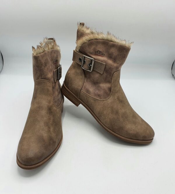 Botine dama s'Oliver 41 imitatie de piele , material textil , maro - imagine 1
