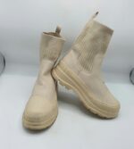 Botine  dama 40 imitatie de piele , material textil , crem