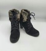 Botine  dama Tamaris 37 piele intoarsa , negru  (imblanite)