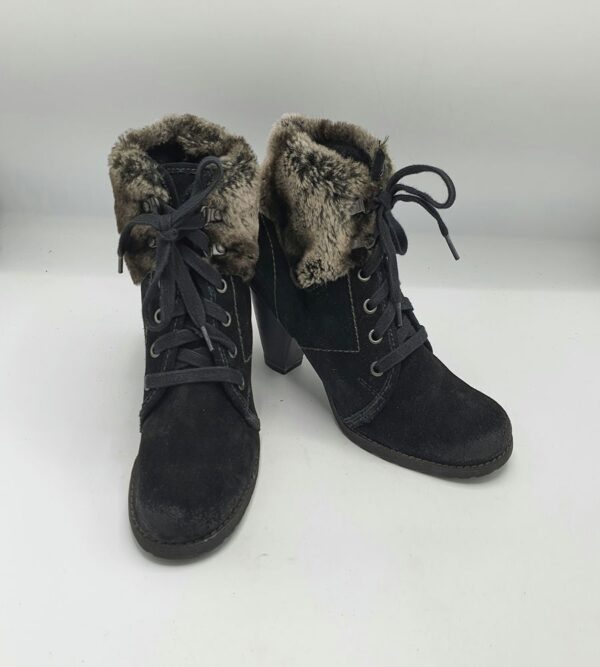 Botine  dama Tamaris 37 piele intoarsa , negru  (imblanite) - imagine 1