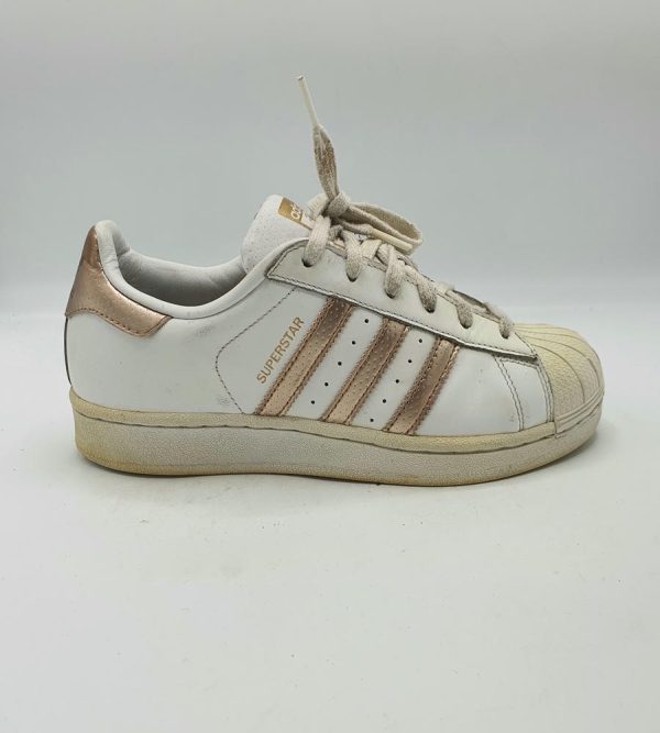 Adidasi dama din piele Adidas Superstar marimea 38, albi cu maro - imagine 1