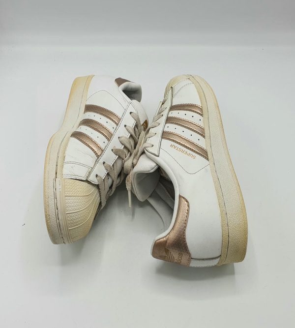 Adidasi dama din piele Adidas Superstar marimea 38, albi cu maro - imagine 4