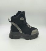Botine dama Kisser , imitatie piele , material textil , negru gri