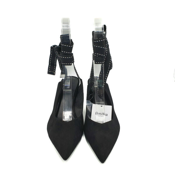 Sandale dama Bershka , material textil , negru - imagine 3