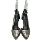 Pantofi dama Bershka , imitatie piele , material textil , argintiu - imagine 3