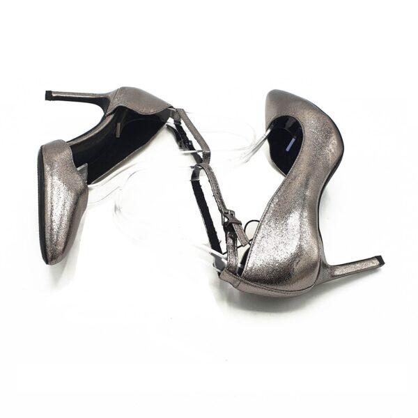 Pantofi dama Bershka , imitatie piele , material textil , argintiu - imagine 5