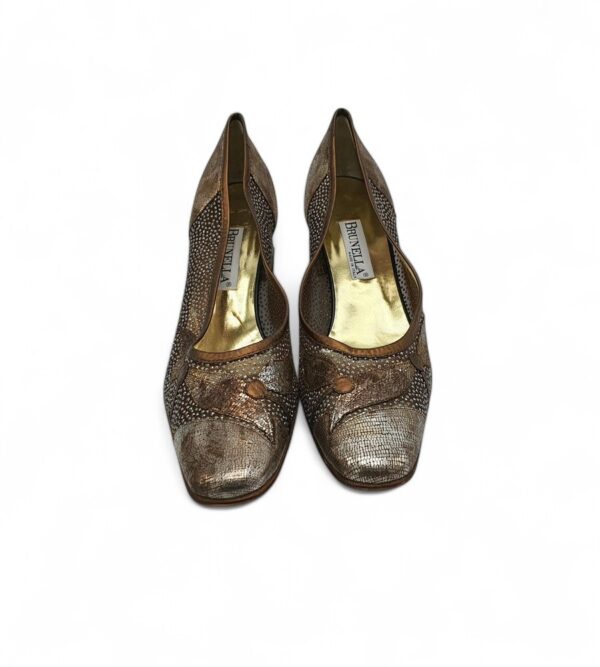 Pantofi dama Brunella 40.5 piele material textil  maro auriu - imagine 3