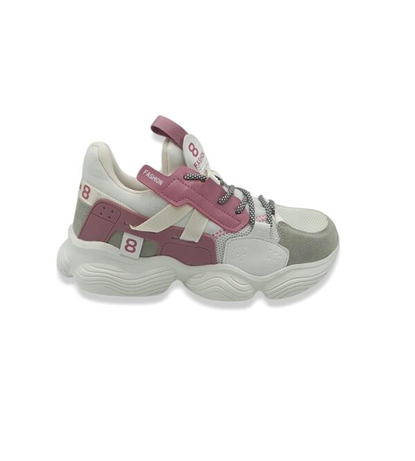 Adidasi dama Fashion, 39 imitatie de piele, material textil, alb gri roz - imagine 1