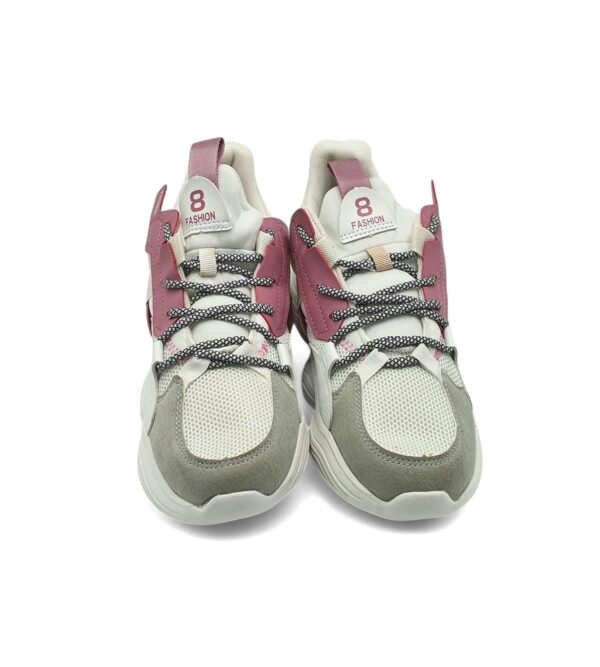 Adidasi dama Fashion, 39 imitatie de piele, material textil, alb gri roz - imagine 3
