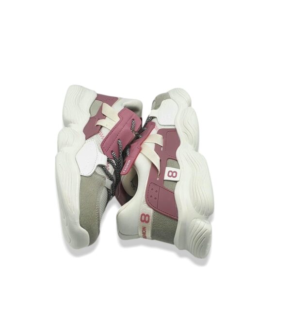 Adidasi dama Fashion, 39 imitatie de piele, material textil, alb gri roz - imagine 4