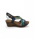 Sandale dama Paula Urban 40, material textil, piele, albastru, gri, verde