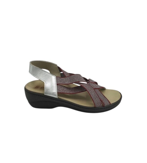 Sandale dama Jurgen 39 , piele , material textil , argintiu , visiniu - imagine 1