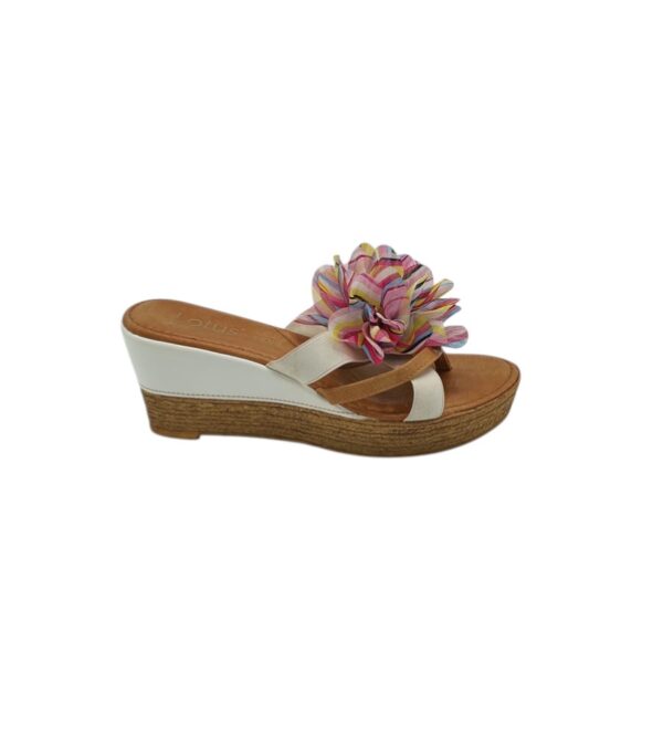 Saboti dama Lotus 37, imitatie de piele, alb maro - imagine 1