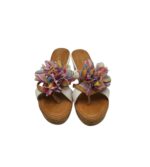 Saboti dama Lotus 37, imitatie de piele, alb maro - imagine 3
