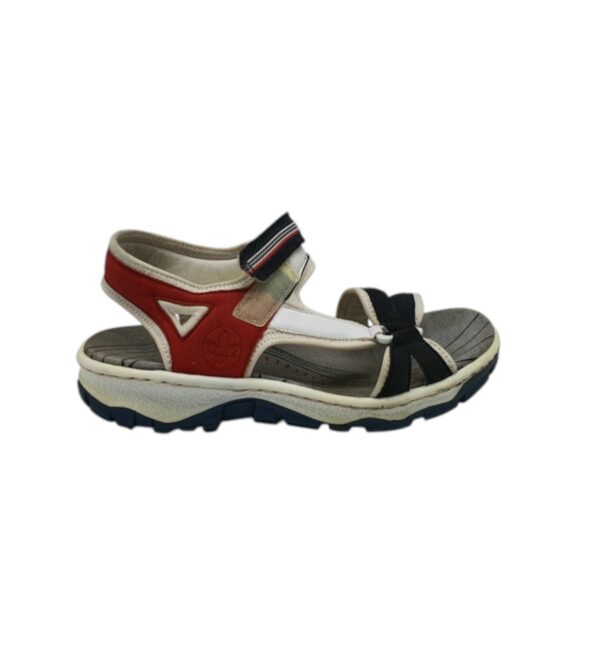 Sandale dama Rieker 40, imitatie de piele, material textil,  negru, rosu, alb - imagine 1