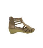 Sandale dama 39, material textil, auriu bej