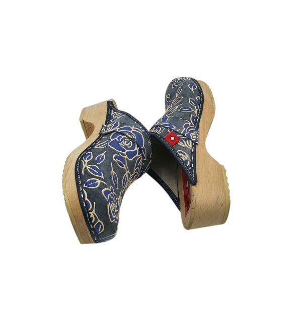 Saboti dama Kiox 36, piele intoarsa, albastru alb - imagine 4