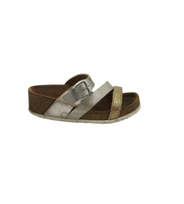 Saboti dama Biolife 36, imitatie de piele, gri auriu - imagine 1