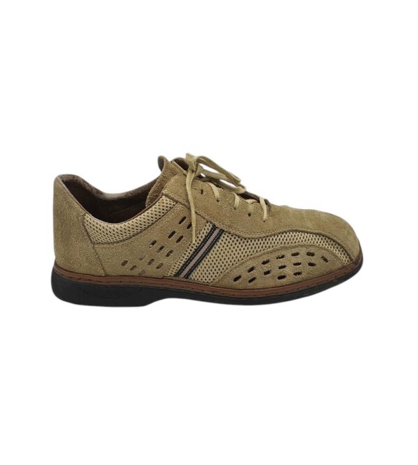 Pantofi dama Rieker 46, material textil, piele intoarsa, bej - imagine 1