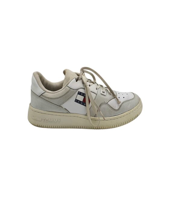 Adidasi dama Yommy Hilfiger 38, piele, alb gri - imagine 1