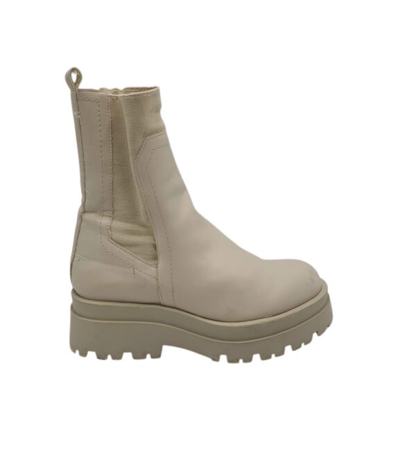 Botine dama Stradivarius 38, imitatie de piele, material textil, crem - imagine 1