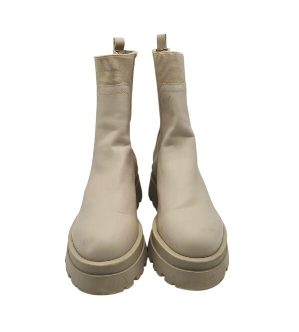 Botine dama Stradivarius 38, imitatie de piele, material textil, crem - imagine 3