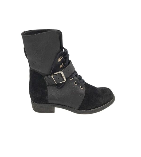 Ghete dama Victoria Gotti 37, piele, piele intoarsa, negru - imagine 1