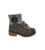 Ghete dama Rieker 39, imitatie de piele, material textil, gri maro, imblanite