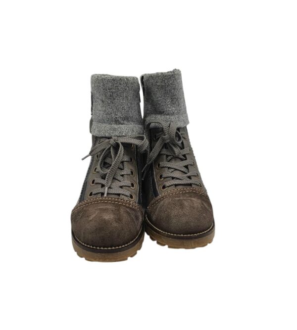 Ghete dama Rieker 39, imitatie de piele, material textil, gri maro, imblanite - imagine 3