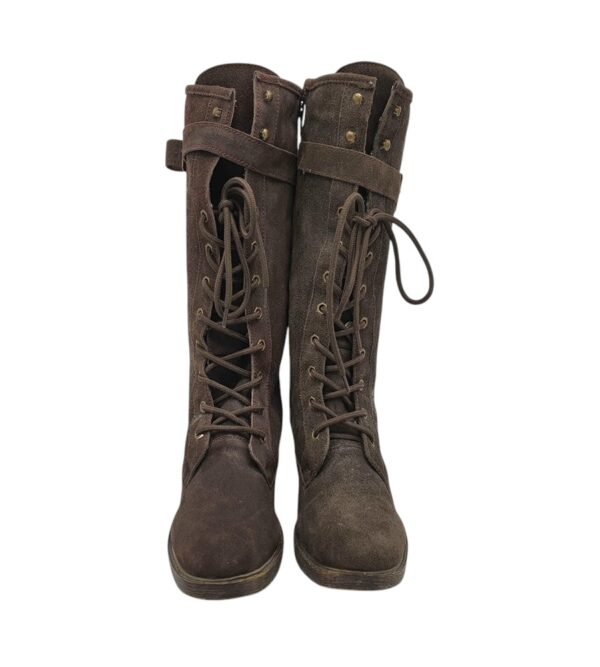 Ghete dama 39, piele intoarsa, maro - imagine 3