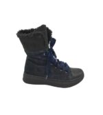 Cizme copii Geox 35, piele intoarsa, negru albastru, imblanite