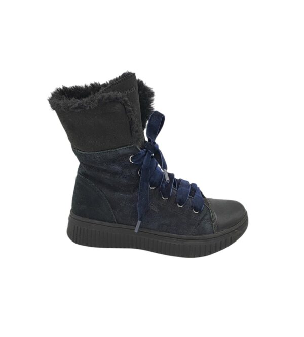 Cizme copii Geox 35, piele intoarsa, negru albastru, imblanite - imagine 1