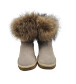 Cizme dama 37, piele intoarsa, bej, imblanite - imagine 3