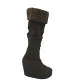 Cizme dama 37, imitatie de piele, material textil, maro, imblanite