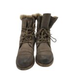 Ghete dama Lavorazione 38, piele intoarsa, bej, imblanite - imagine 3