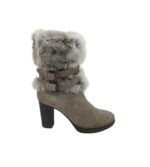 Cizme dama Manas 38, piele intoarsa, imitatie de piele, gri