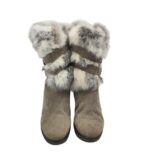 Cizme dama Manas 38, piele intoarsa, imitatie de piele, gri - imagine 3