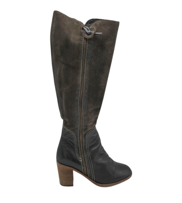 Cizme dama 39, piele, piele intoarsa,  maro negru - imagine 1