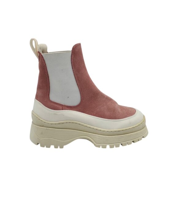 Ghete dama Last 37, piele intoarsa, material textil, roz alb - imagine 1