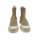 Ghete dama Last 37, piele intoarsa, material textil, bej - imagine 3