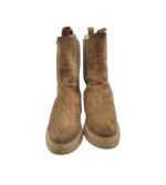 Ghete dama Harbour 38, piele intoarsa, material textil, bej - imagine 3