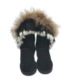 Cizme dama 39, piele intoarsa, negru,  imblanite - imagine 3