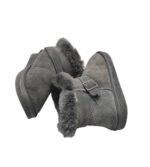 Cizme dama 39, piele intoarsa, gri, imblanite - imagine 4