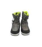 Cizme copii 28, imitatie de piele, material textil, negru gri, imblanite - imagine 3