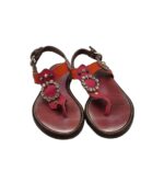 Sandale dama 39, material textil, piele, rosu mov - imagine 3