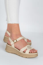 Sandale dama Lady Solea, imitatie de piele, crem