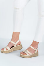 Sandale dama Lady Solea, imitatie de piele, crem - imagine 4